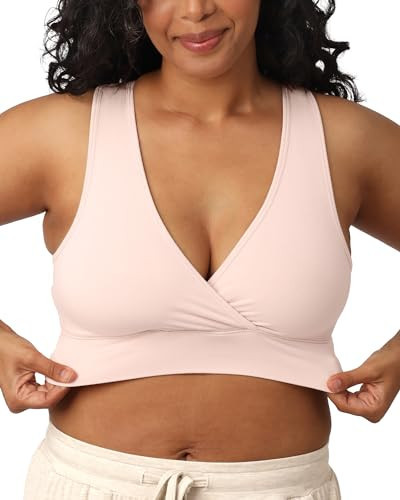 Kindred Bravely French Terry Nursing Bra for Breastfeeding and Sleep, Racerback Crossover, Soft and Stretchy Maternity Bra (Soft Pink, Large) | Amazon (US)