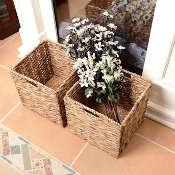 Hastings Home 2-Pack (12-in W x 12-in H x 12-in D) Brown Water Hyacinth Basket | Lowe's