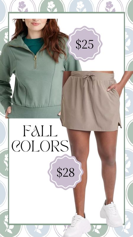 Target activewear in new fall colors! I own this tennis skirt in another color and it’s SO good! The fit is looser on your tummy and has a flattering high waist. Can be dresses casual and not look as sporty as other active skorts. And I can’t get over how cute this quarter zip pullover is for that price! Could easily pair with jeans or yoga pants as well. Both come in tons of colors and XS-4X.

Activewear, casual, mom style, Target style, Target find, affordable, ootd, fall fashion, comfy outfit, loungewear, extended sizes, plus size #targetstyle #activewear #casual #momstyle 

#LTKunder50 #LTKstyletip #LTKSeasonal