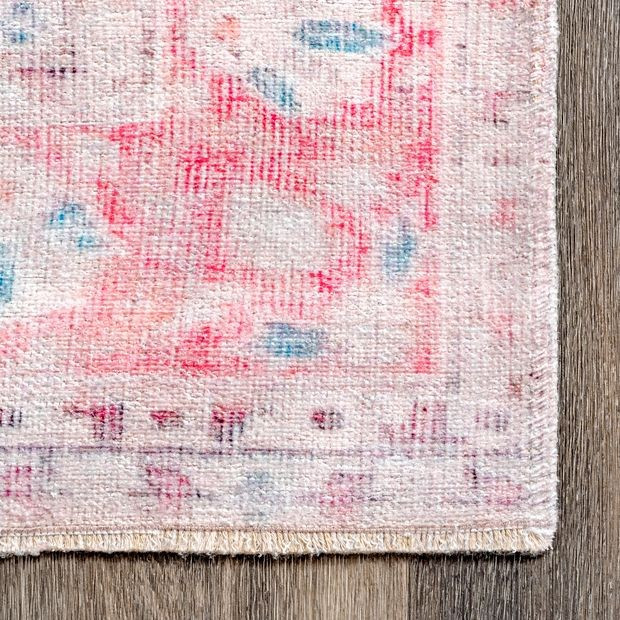 Pink Washable Medallion Flatweave Area Rug | Rugs USA