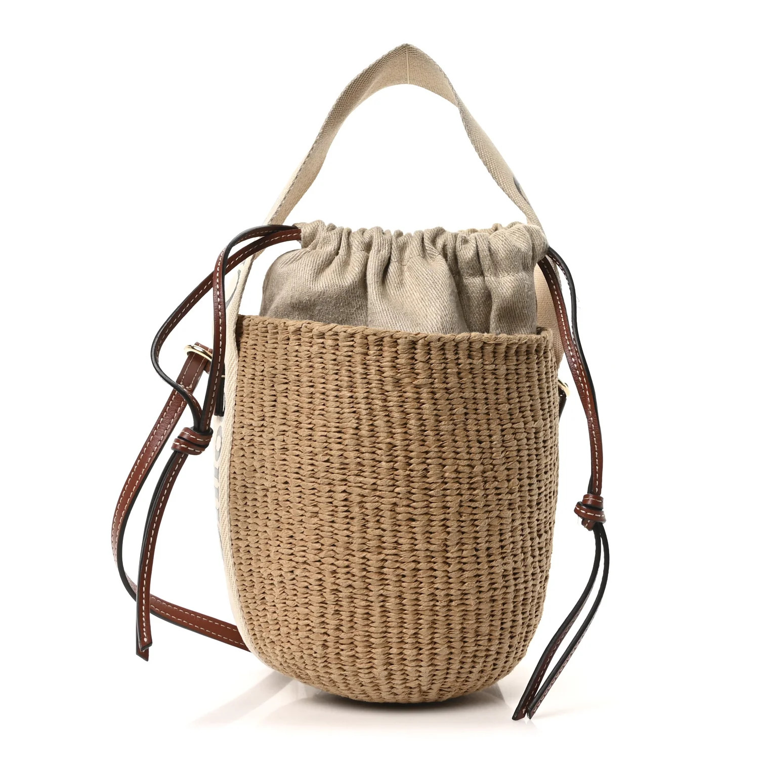 Raffia Calfskin Small Woody Basket Bag Brown | FASHIONPHILE (US)