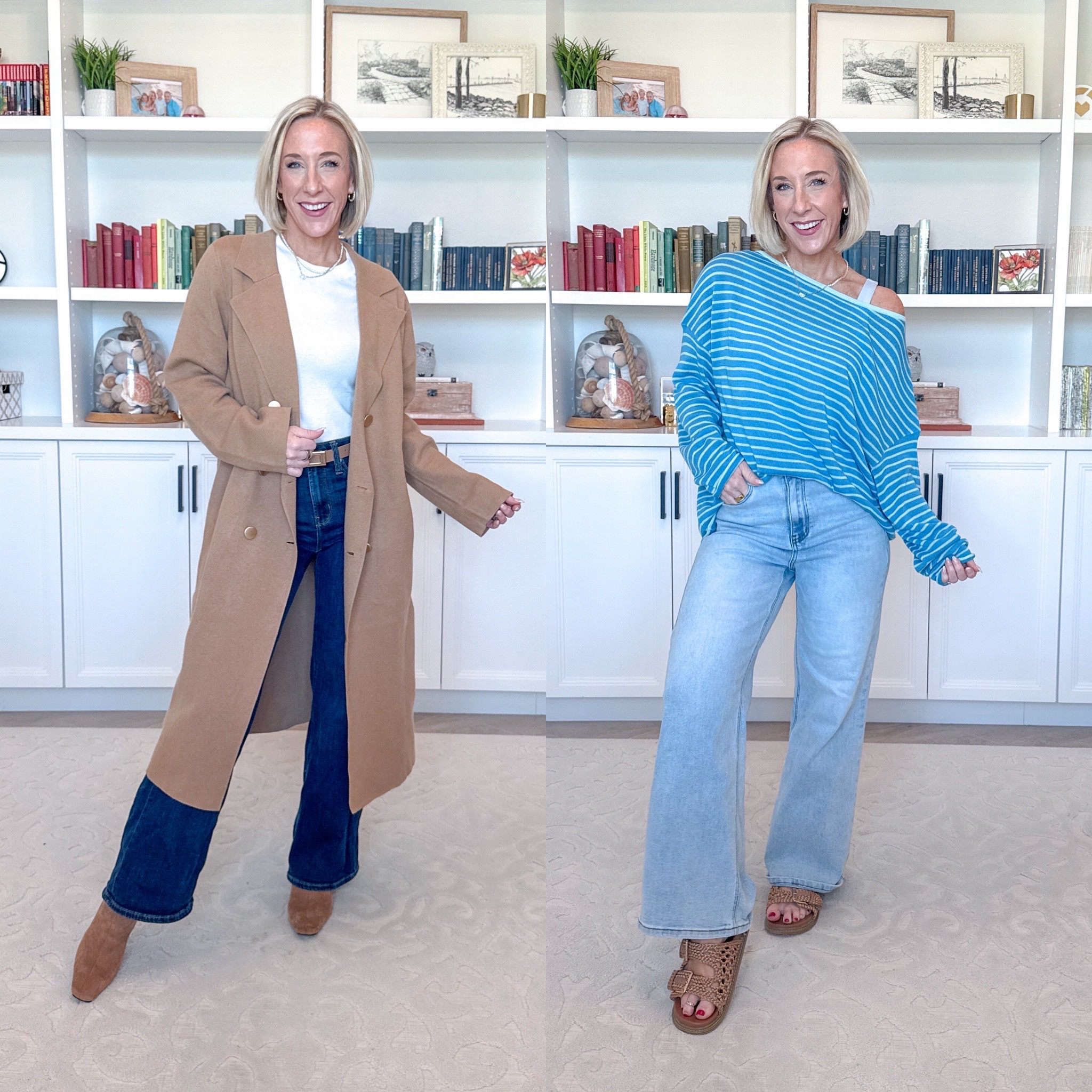 Amazon - unboxing spring sweaters. 1. Wool Blend Double Breasted Long Cardigan Coat - size small. 4 colors. * White T-Shirt - size small. 2. Linen Blend Beach Striped Off Shoulder Oversized Sweater - size small. 5 colors. * White Tank - size small. Lightwash Wide Leg Jeans - size 25. Sandals - tts. 

 

#LTKSeasonal #LTKOver40 #LTKWorkwear