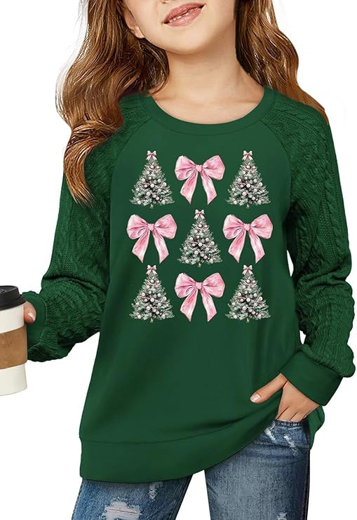 Girls Christmas Sweatshirts for Kids Merry Christmas Casual Cable Knit Long Sleeve Shirts Xmas Tr... | Amazon (US)