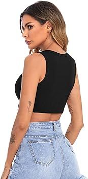 Verdusa Women's Asymmetrical Hem Sleeveless Ribbed Knit Summer Crop Tank Top | Amazon (US)