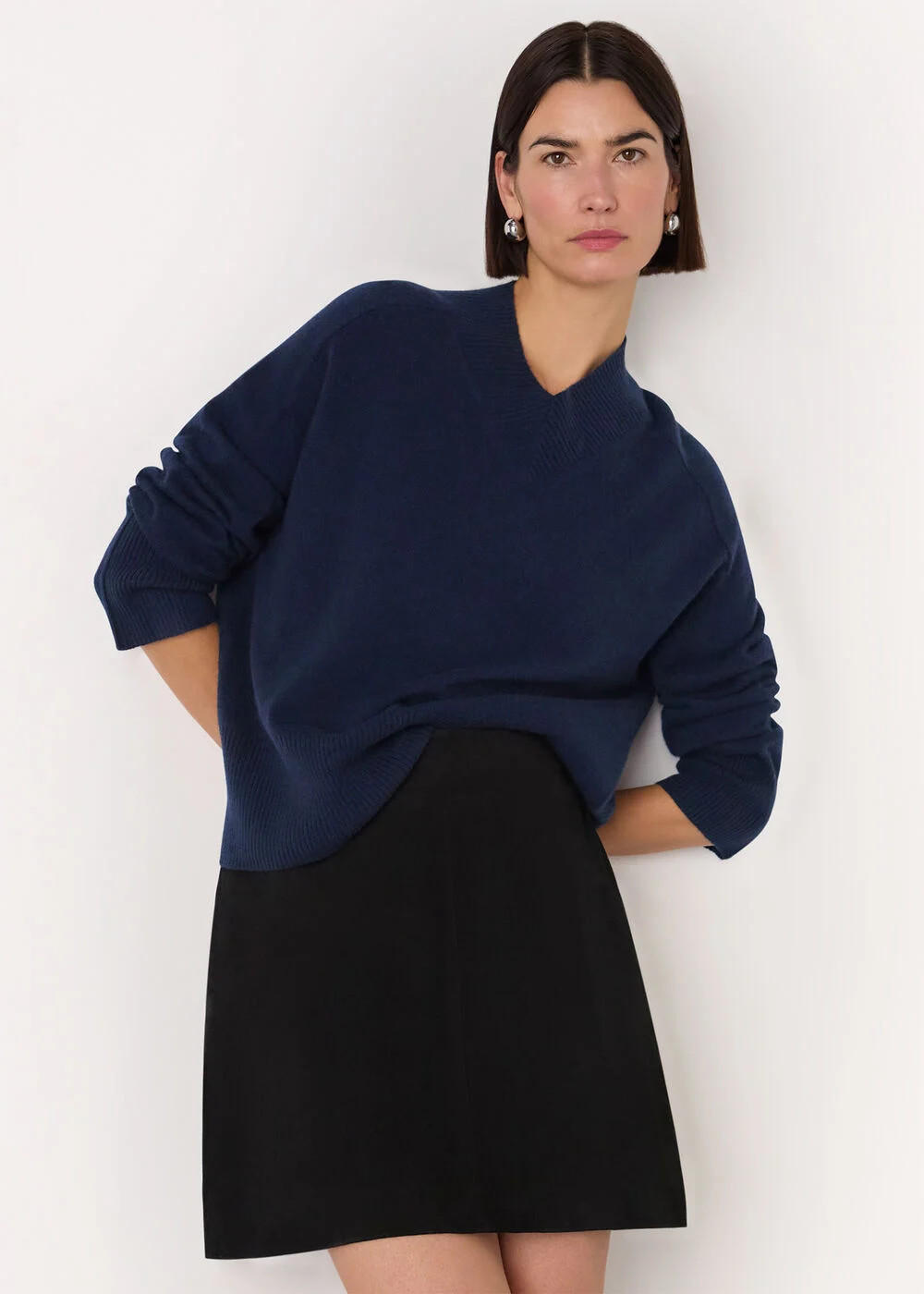 Navy Cashmere V Neck Knit | WHISTLES | Whistles UK | | Whistles