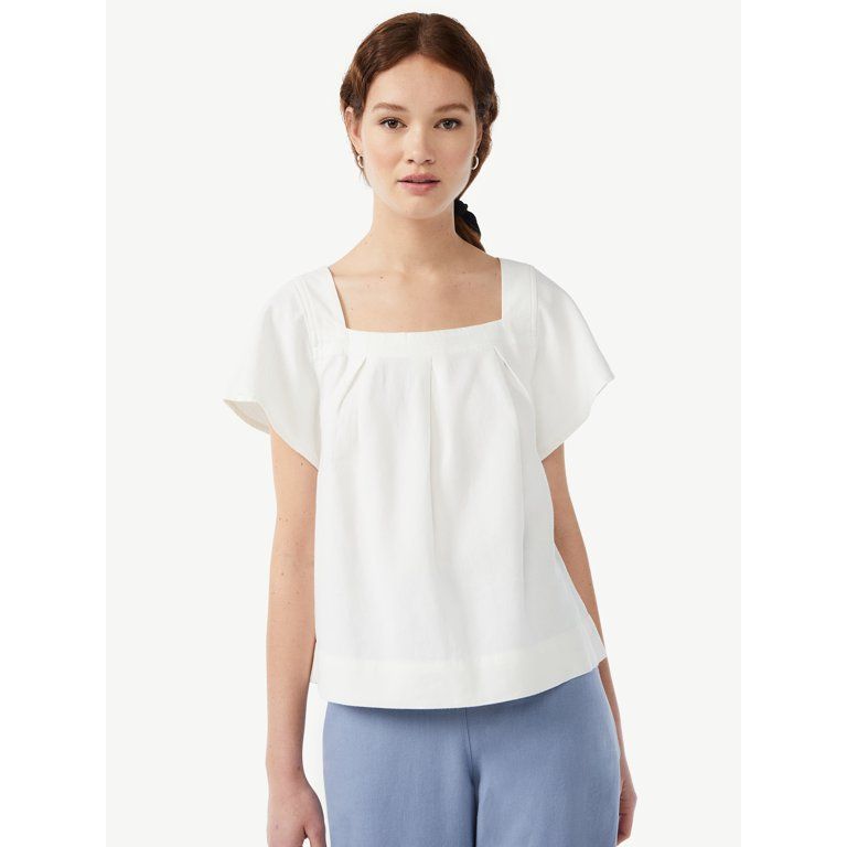 Free Assembly Women's Square Neck Flutter Sleeve Top | Walmart (US)