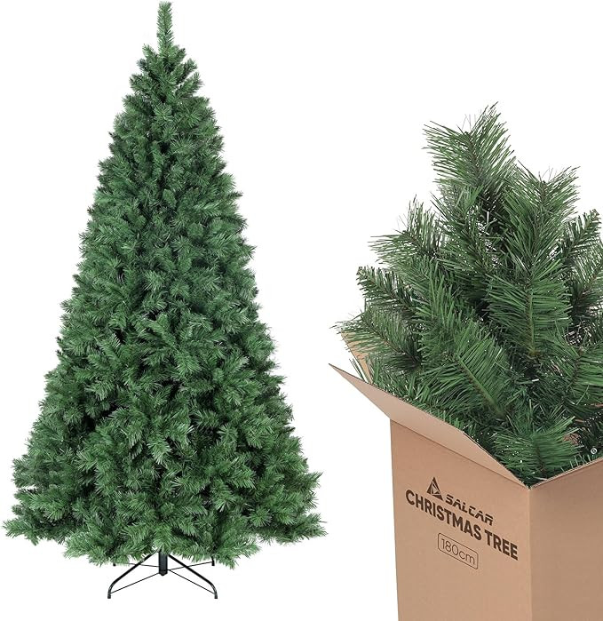 SALCAR 6ft Christmas Tree – Artificial Christmas Tree with Metal Stand, 180cm Fake Xmas Tree, E... | Amazon (UK)