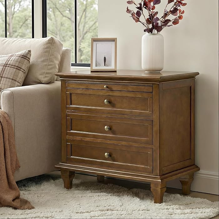 HULALA HOME Farmhouse 3 Drawer End Table with Tray, Drawer Organizer with Solid Wood Legs, End Ta... | Amazon (US)