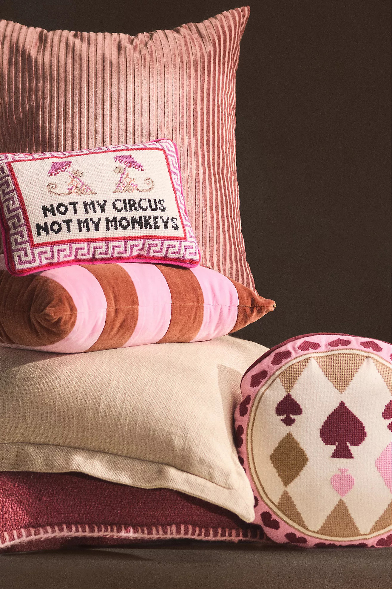 Andie Striped Cotton Velvet Pillow | Anthropologie (US)