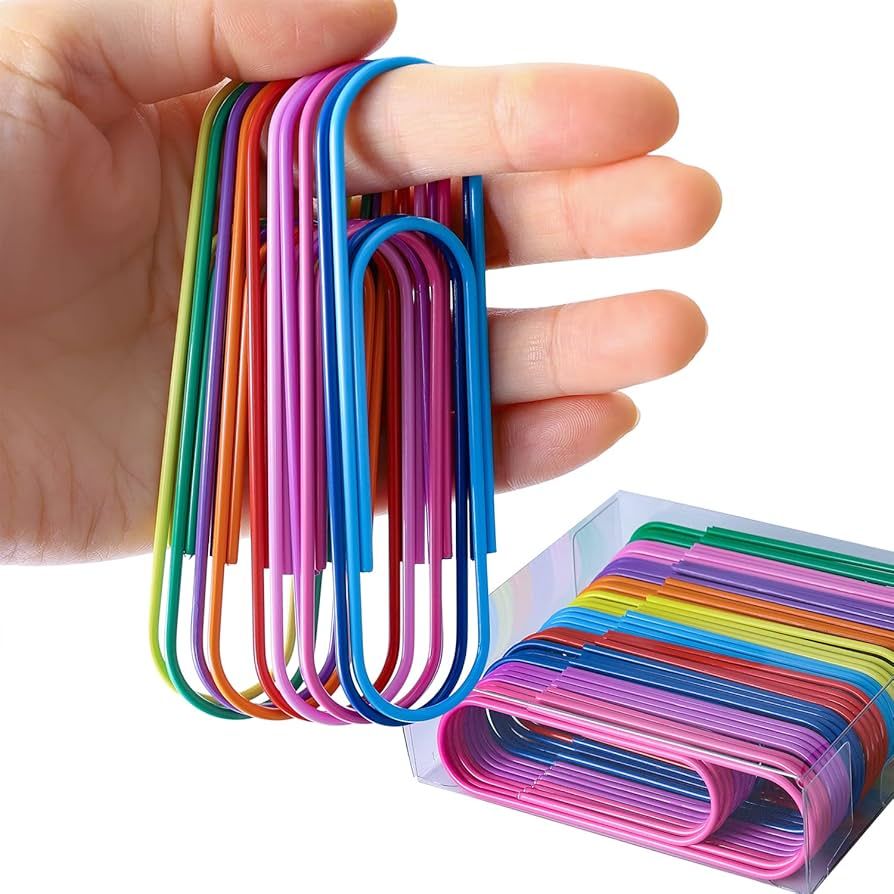 Jumbo Paper Clips, 40 Pcs 4 Inches Large Paper Clip Holder - Vinyl Coated Multicolored Extra Larg... | Amazon (US)