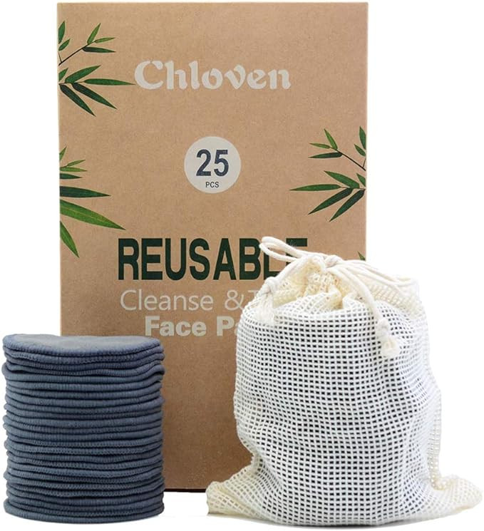 Chloven 25 Pack Charcoal Bamboo Reusable Makeup Remover Pads - Bamboo Reusable Cotton Rounds for ... | Amazon (US)