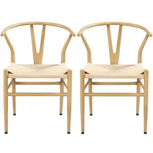 Yaheetech 2pcs Metal Dining Chair  Mid-Century Chair with Y-Shaped Backrest Hemp Seat and Solid M... | Walmart (US)