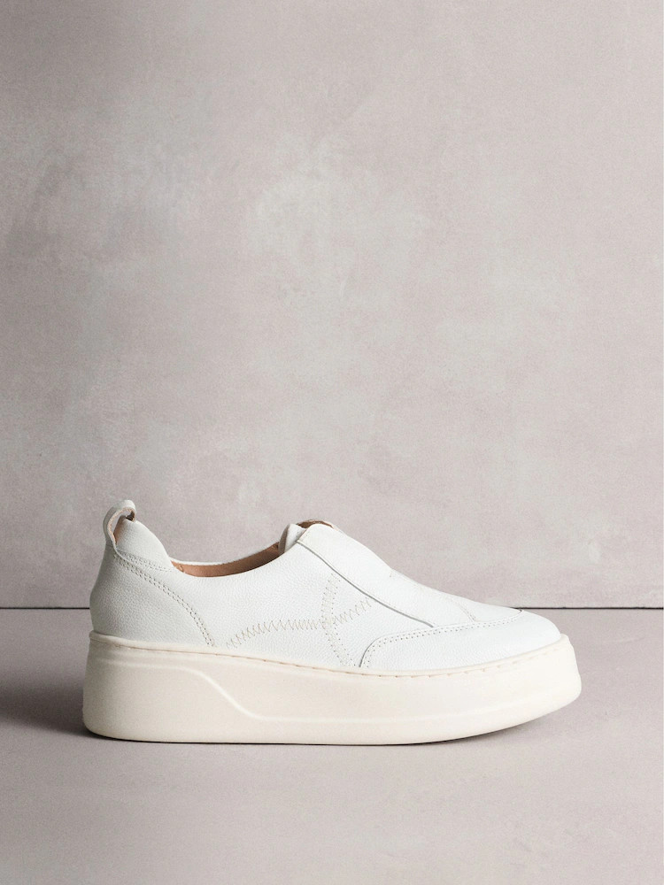 White Signature Leather Chunky Wedge Platform Trainers | Next AU