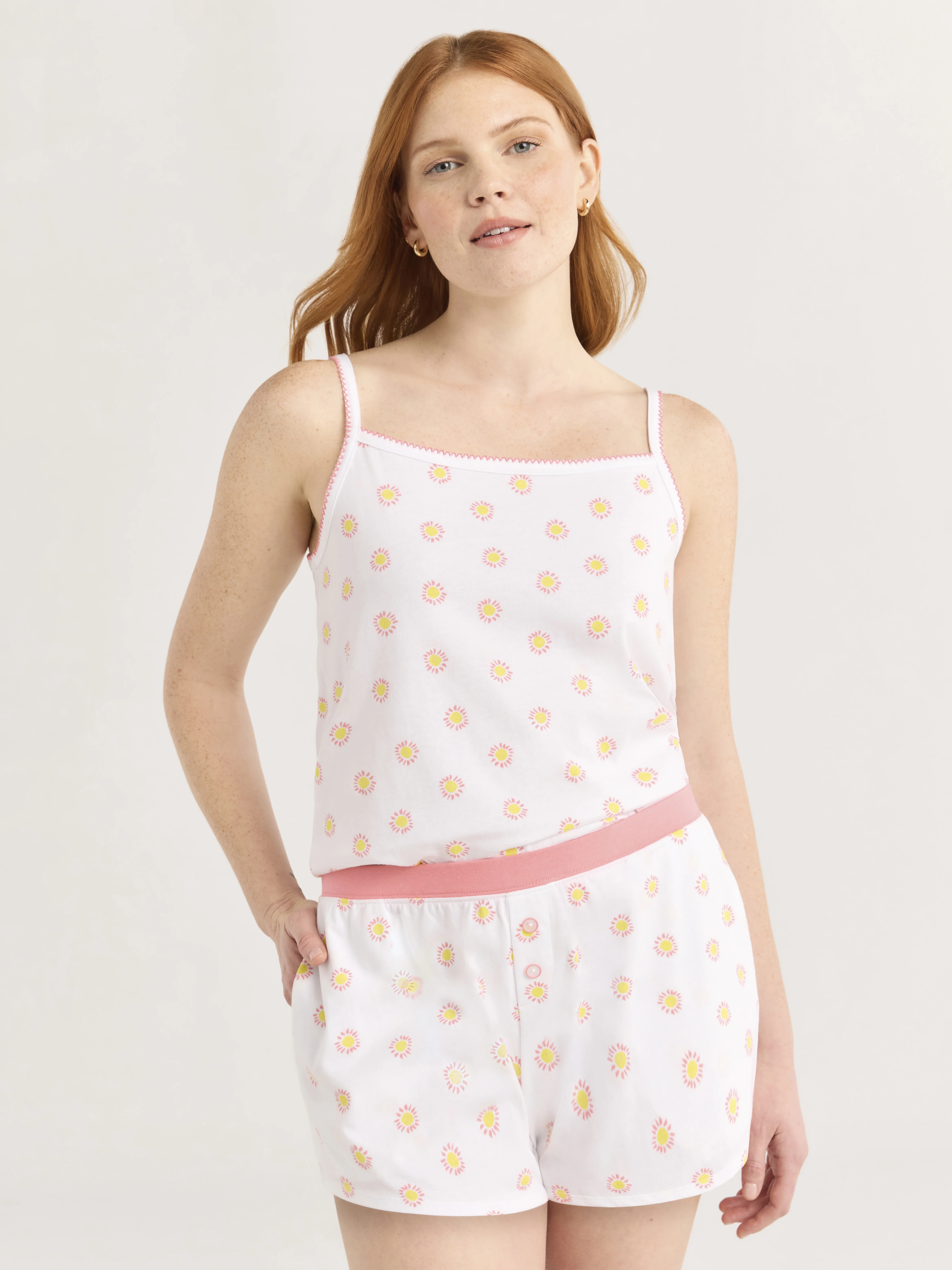 Joyspun Women's Jersey Picot Cami Top and Shorts Pajama Set, 2-Piece, Sizes XS-3X | Walmart (US)