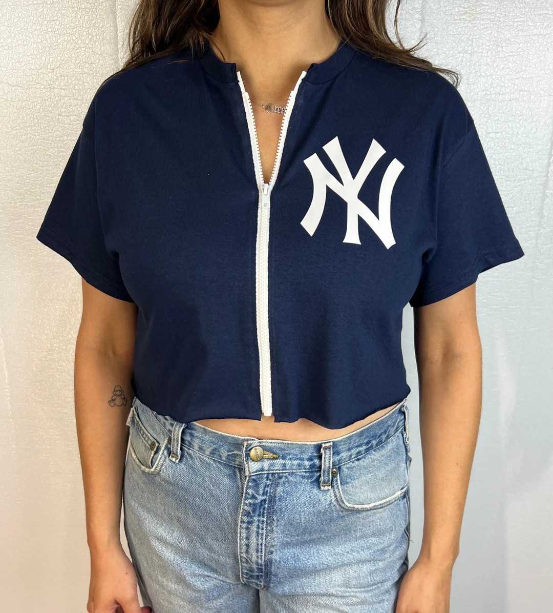 New York Yankees Cropped Zip-up Tee - Etsy | Etsy (US)