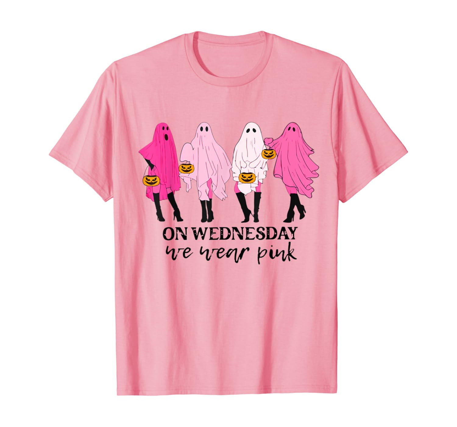 On Wednesday We Wear Pink Ghost Halloween Breast Cancer T-Shirt | Amazon (US)