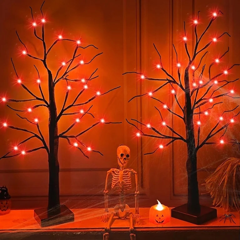 TETOU 2pcs-24inch Halloween Lighted Birches Tree,Total 24 LED Battery Operated Artificial Black S... | Walmart (US)