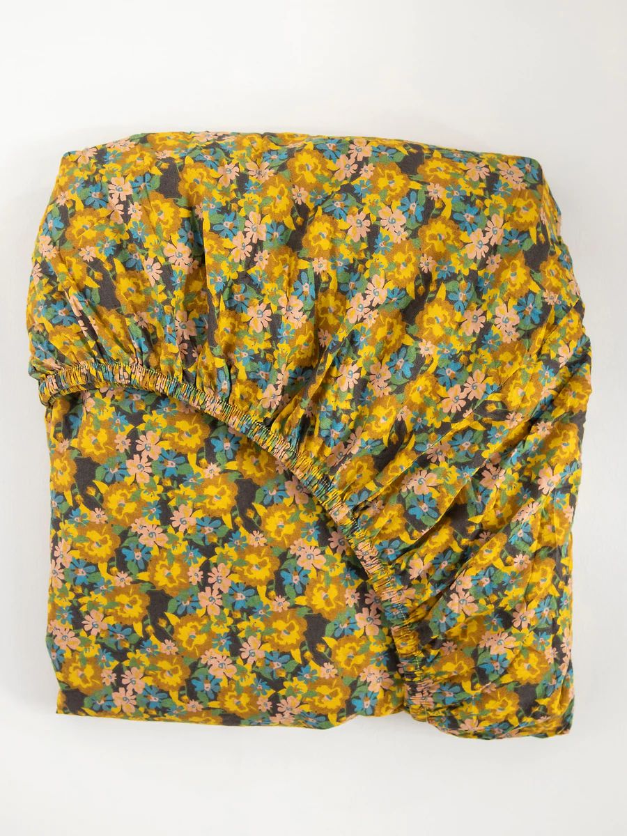 Mixed Print Soft Cotton Fitted Sheet - Gold Floral | Natural Life