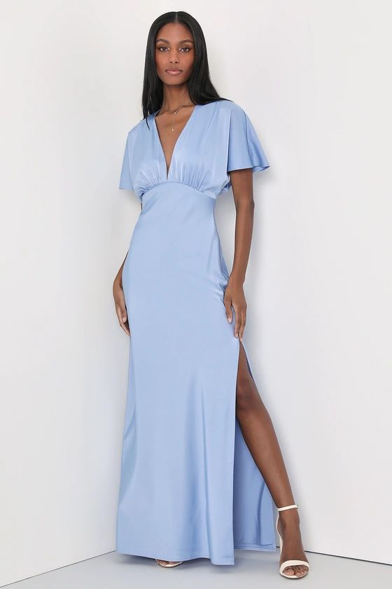 Pursuing Passion Light Blue Satin Dolman Sleeve Maxi Dress | Lulus (US)