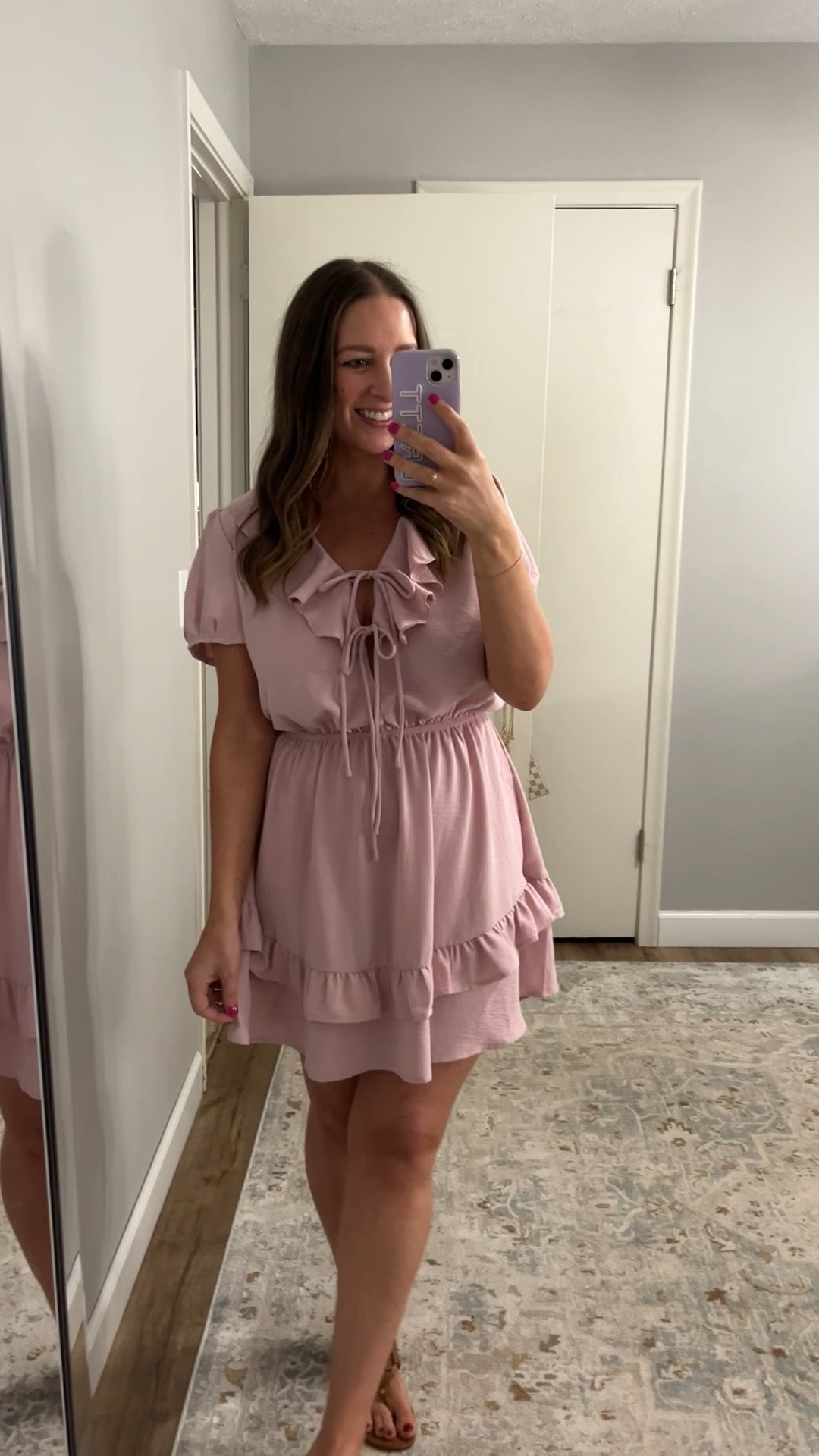 This ruffle tie dress is so pretty & feminine! 

Wearing size small- comes in other colors and long sleeve option

Spring dress // spring outfit // summer dress // summer outfit // summer outfits 2026 // resort wear // resort dress // spring outfits 2026 // date night outfits // spring dresses // resort wear 2026 // vacation outfits beach // spring break outfits // family photos outfits// family photos dress // family photos outfit ideas // tropical vacation // vacation outfits // beach outfit // swim look // swim outfits // beach outfits // tropical vacation // cruise outfit // Italy summer // cruise dress // baby shower dress // baby shower outfit // wedding shower dress // wedding shower outfit // bridal shower outfit // bridal shower dress // work outfit // office outfit // business casual // work outfits // office outfits // business casual workwear // event dress // wedding guest dress // cocktail dress // country concert outfits // festival outfit // festival dress // graduation dress // Mother’s Day // Mother’s Day brunch 

#LTKMothersDay #LTKSeasonal #LTKootd