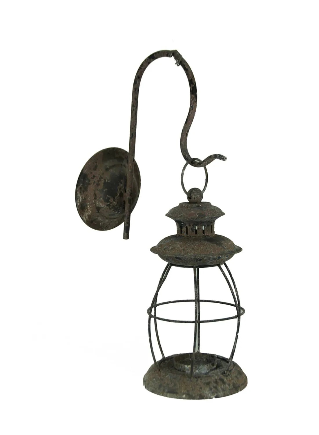 Zeckos Distressed Metal Vintage Lantern Wall Mounted Candle Sconce in Black | STI-E19158-BK | Lowe's