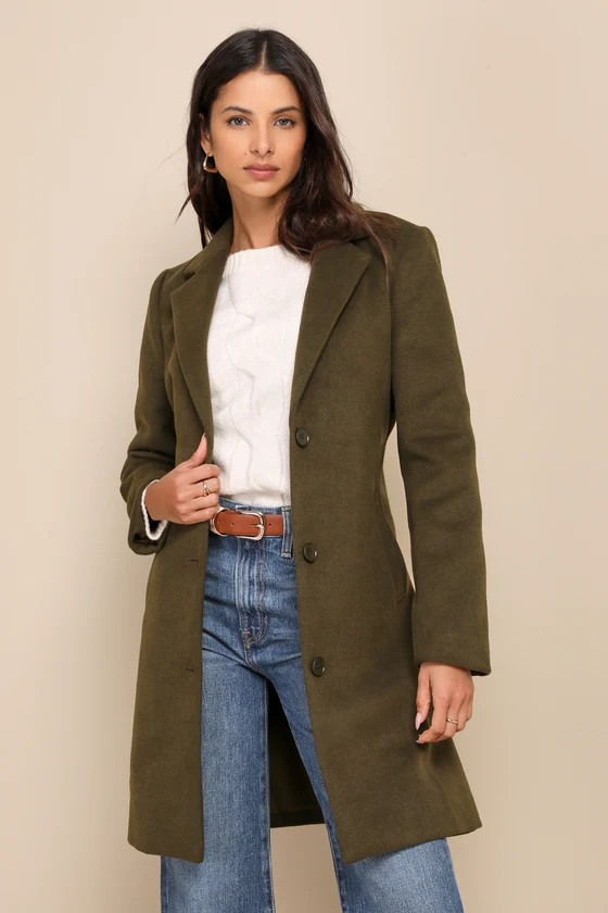 Harriet Olive Green Button-Front Belted Coat | Lulus