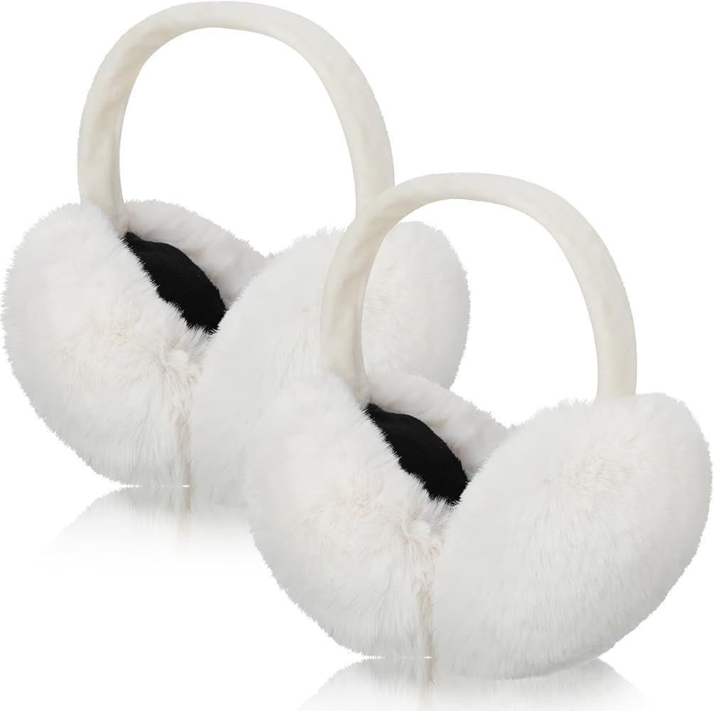 SATINIOR 2 Pieces Winter Ear muffs Faux Fur Earmuffs Cute Foldable Outdoor Ear Warmers Faux Fur E... | Amazon (US)