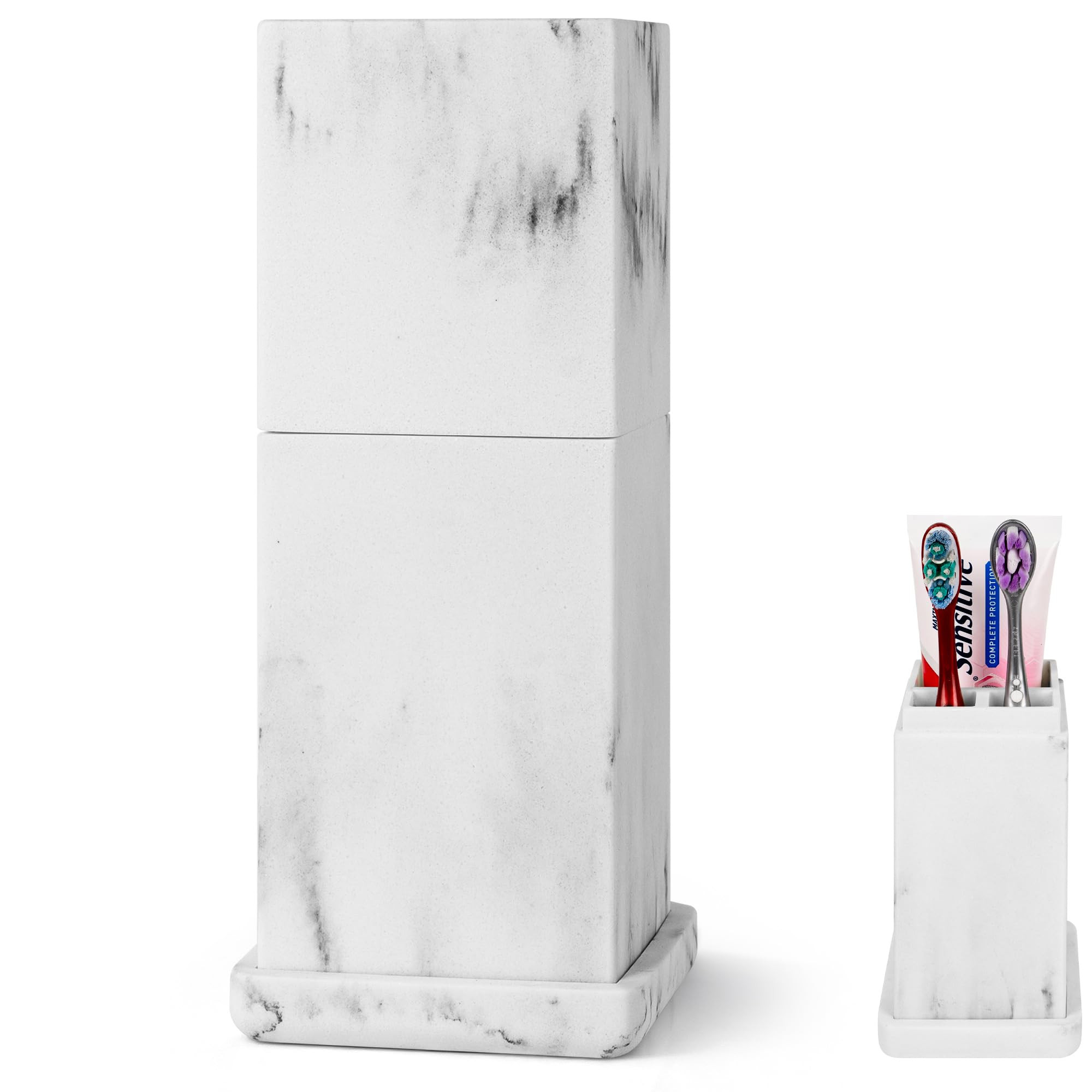 Linkidea Countertop Manual Toothbrush Holder with Lid, Resin 3 Slots Brush and Toothpaste Stand, ... | Amazon (US)