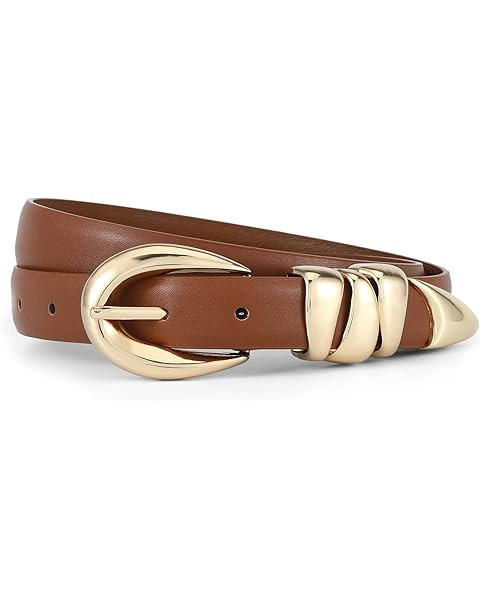 WHIPPY Women Skinny Leather Belt for Jeans Pants Dresses Ladies Fashion Waist Belt with Shiny Gol... | Amazon (US)