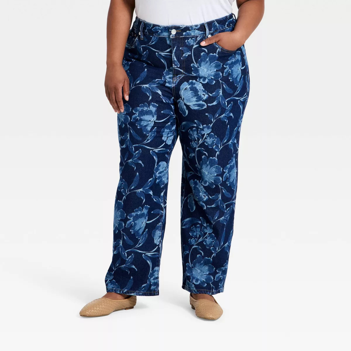 Women's High-Rise Comfort Stretch Straight Leg Jeans - Ava & Viv\u2122 Blue Denim Floral | Target