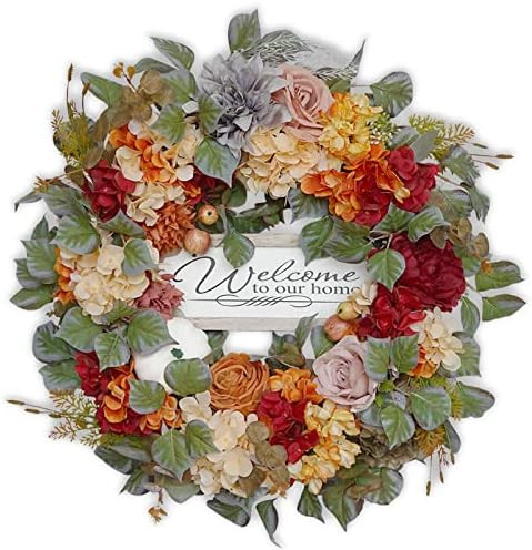 Fall Wreaths for Front Door Outside, 25 inch Soomeir Large Autumn Door Wreath with Light Hydrange... | Amazon (US)