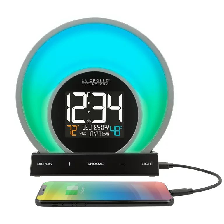 La Crosse Technology 6.81" x 2.69" Digital Soluna Sunrise & Sunset LCD Light Alarm Clock with USB... | Walmart (US)