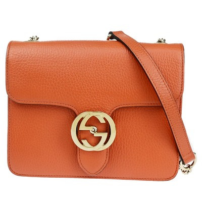 GUCCI Logo Interlocking G Mini Chain Shoulder Bag Leather Orange GHW 58RK397 | eBay US