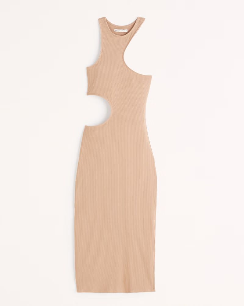 Abercrombie & Fitch Women's Asymmetrical Cutout Knit Midi Dress in Light Brown Dd - Size XS | Abercrombie & Fitch (US)