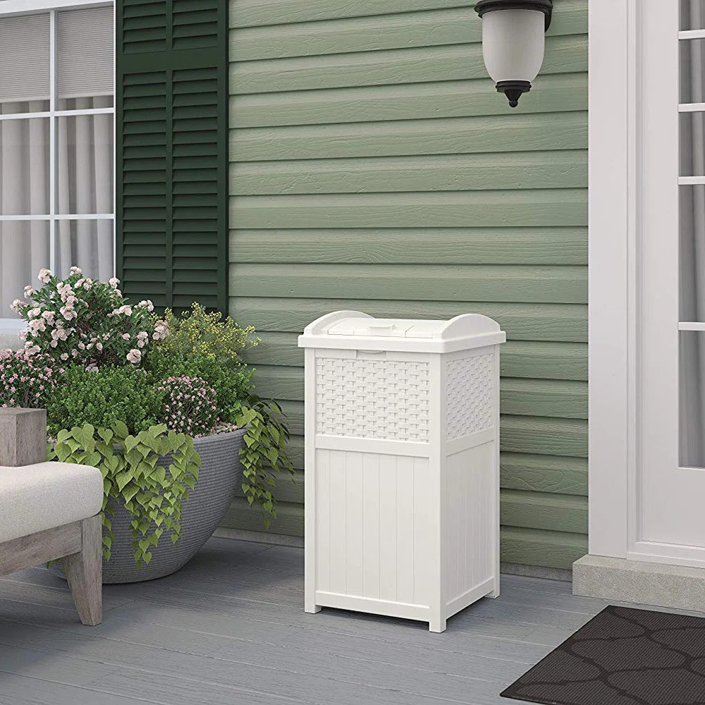 Suncast 17 in. W x 16 in. D Resin Trash Hideaway with Latching Lid, Made in the USA | Wayfair North America