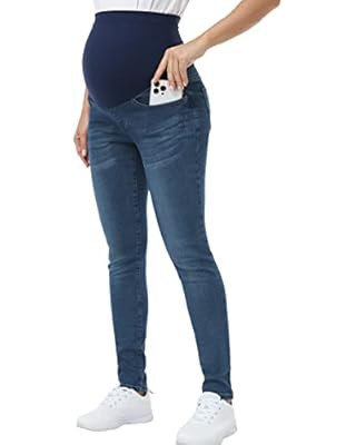 PACBREEZE Women's Maternity Jeans Over The Belly Slim Stretchy High Waist Denim Skinny Pants with... | Amazon (US)