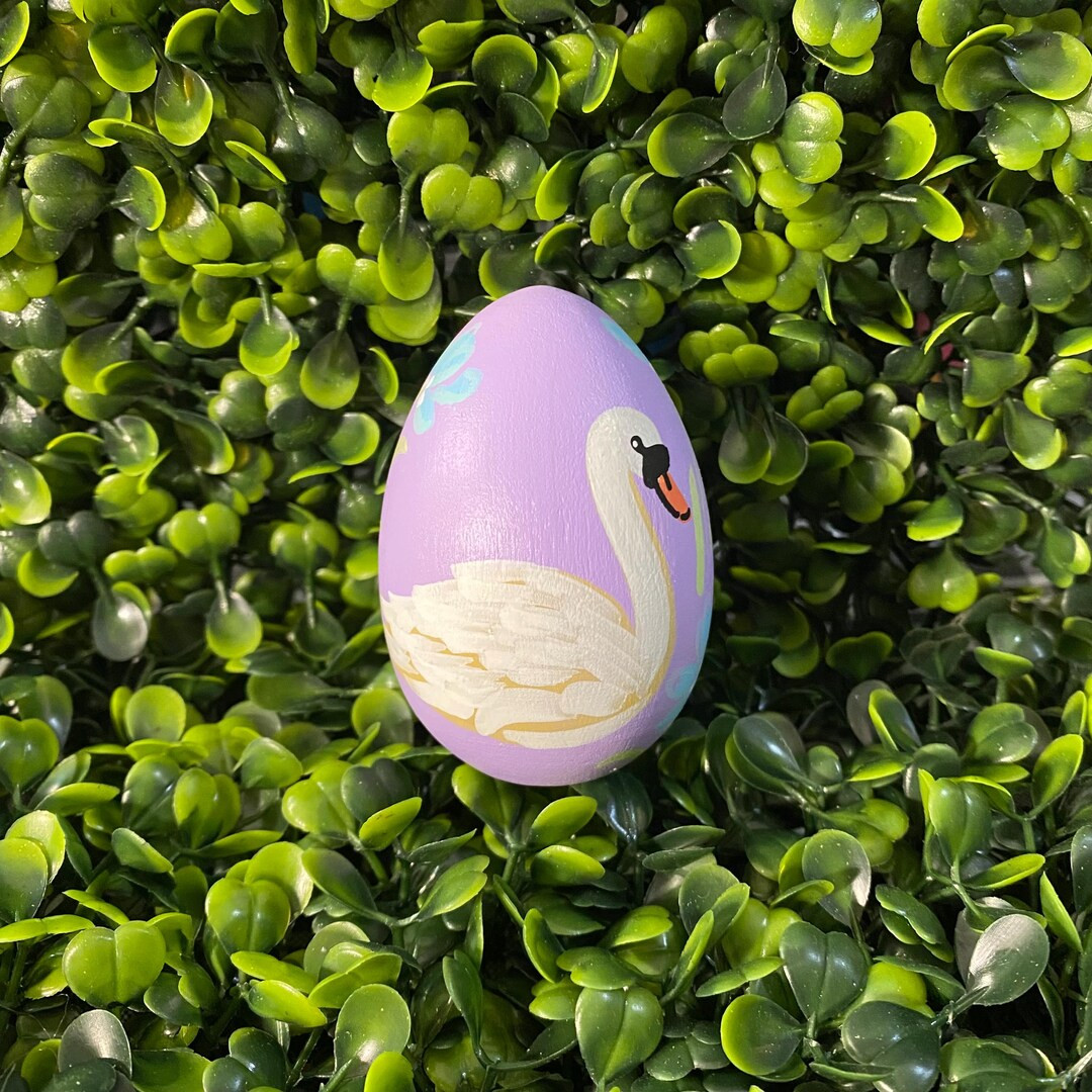 Painted and Personalized Wood Easter Egg With White Swan and Flowers, Egg Gift and Decor, Family ... | Etsy (US)