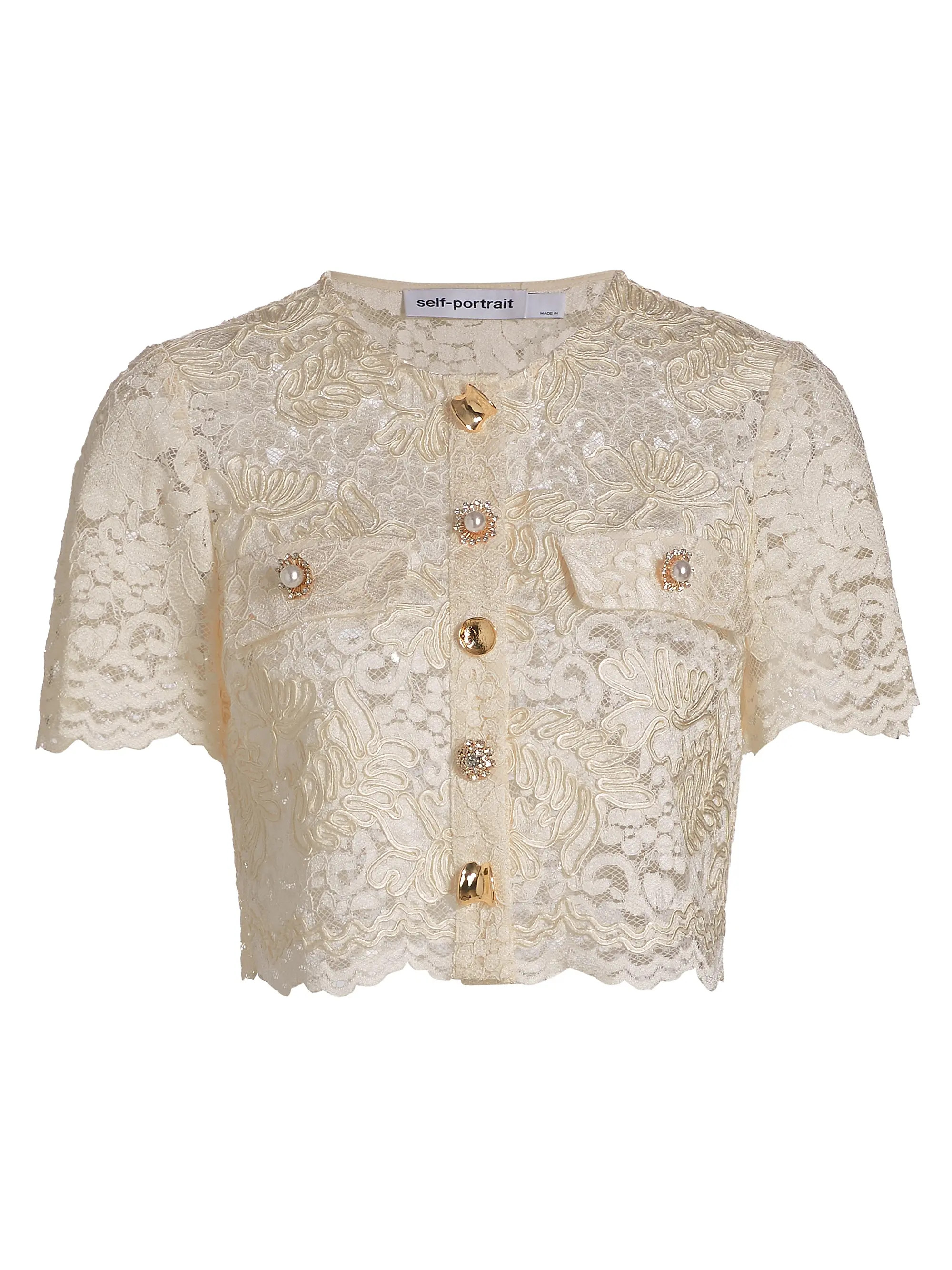 Shop Self-Portrait Corded Lace Crop Top | Saks Fifth Avenue | Saks Fifth Avenue