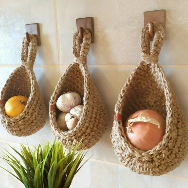 Hanging Wall Vegetable Fruit Baskets Jute Hanging Basket Wall planters Teardrop Hanging Basket,Ki... | Walmart (US)