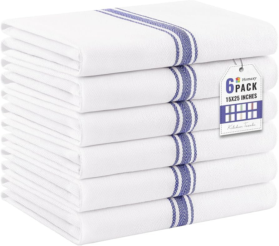 Homaxy Kitchen Towels 6 Pack, 15 x 25 Inch, 100% Ring Spun Cotton Highly Absorbent Dish Towels fo... | Amazon (US)