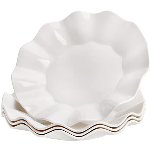 ZEAYEA 4 Pcs Melamine Plates, 11 inch White Dinner Plate, Wave Edge Salad Dessert Plate for Holiday Party Picnic, Lightweight Plate Dish for Fruit, Appetizers, Pasta, Dishwasher Safe | Amazon (US)