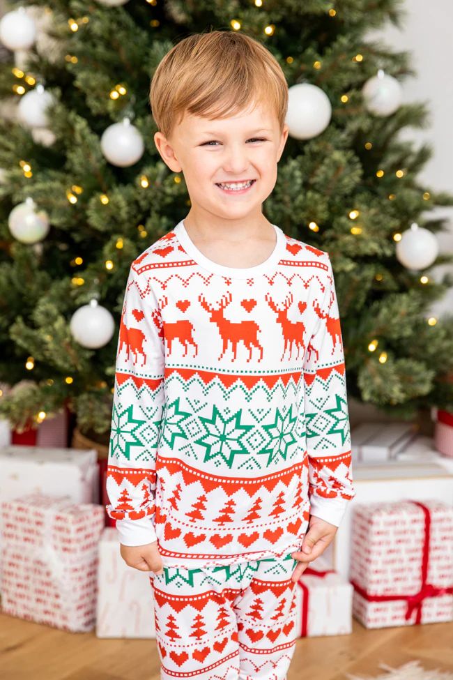 Kids Santa Tell Me Red And Ivory Christmas Print Pajama Set | Pink Lily