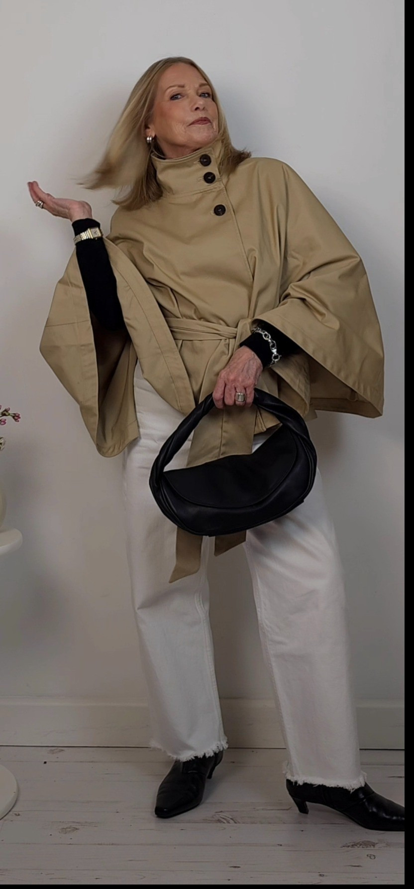 Short cape trench, cream jeans, fine black merino sweater - Spring outfit

#LTKuk #LTKspring #LTKstyletip