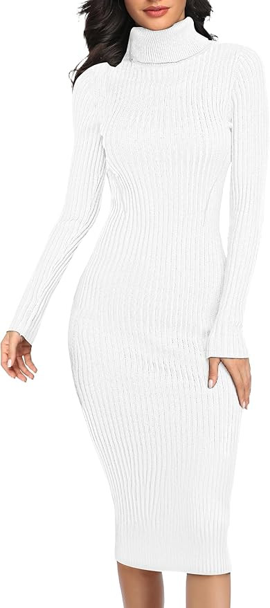 v28 Women Stretchable Knitted Long Sleeve Slim Fitted Ribbed Soft Sweater Dress | Amazon (US)