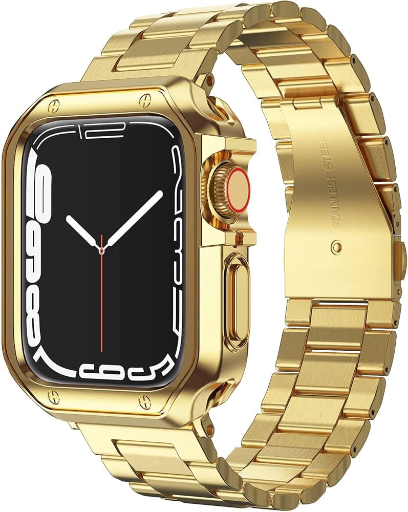 Compatible with Apple Watch Band and Case, Stainless Steel Metal Chain with TPU Cover, Smart-Watc... | Amazon (US)