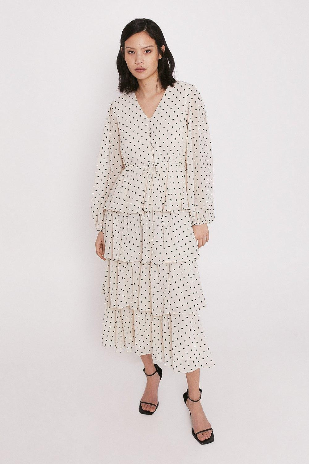 Tiered Dress In Spot | Warehouse UK & IE