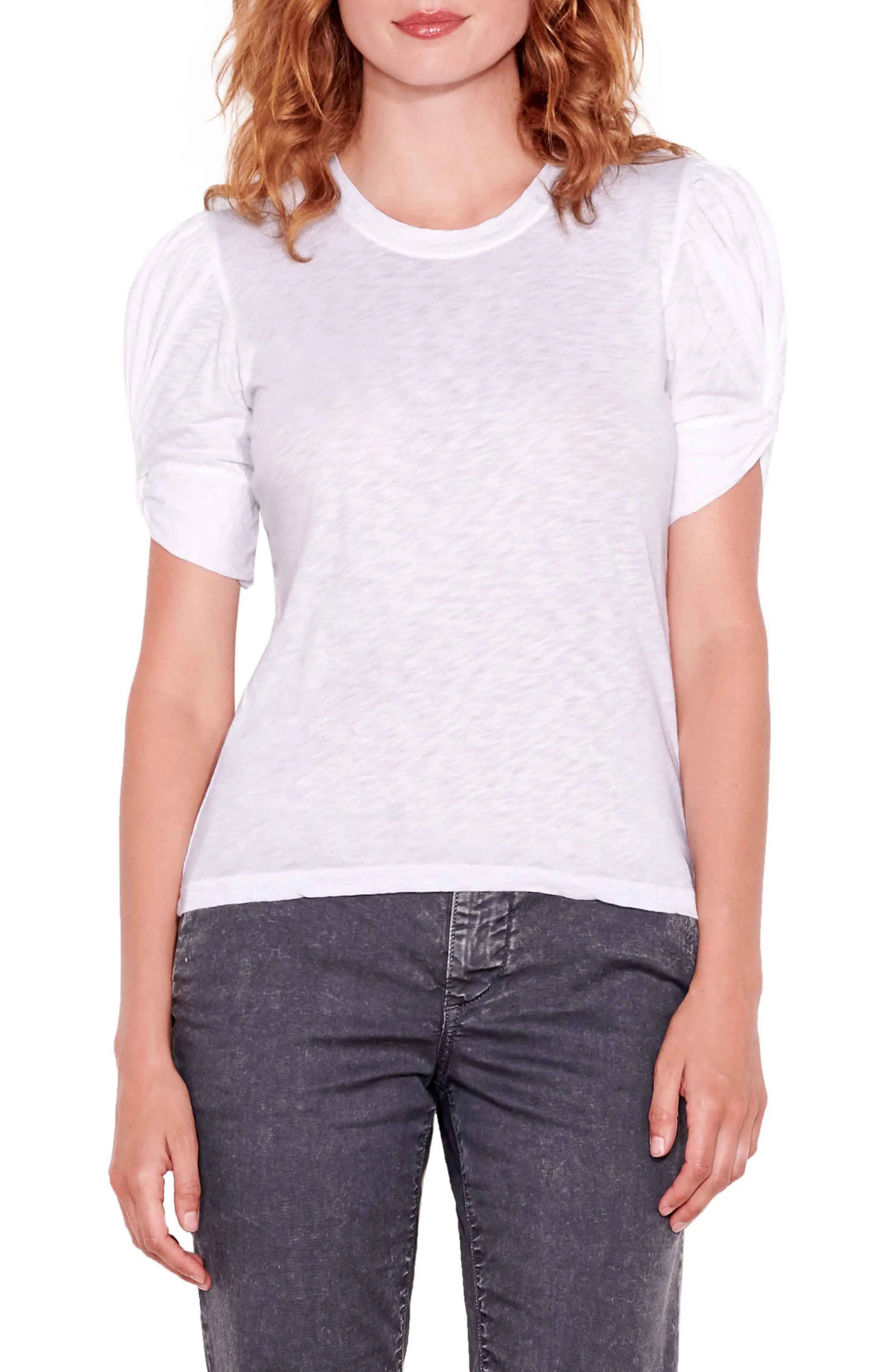 Women's Sundry Puff Twist Sleeve T-Shirt, Size 3 - White | Nordstrom