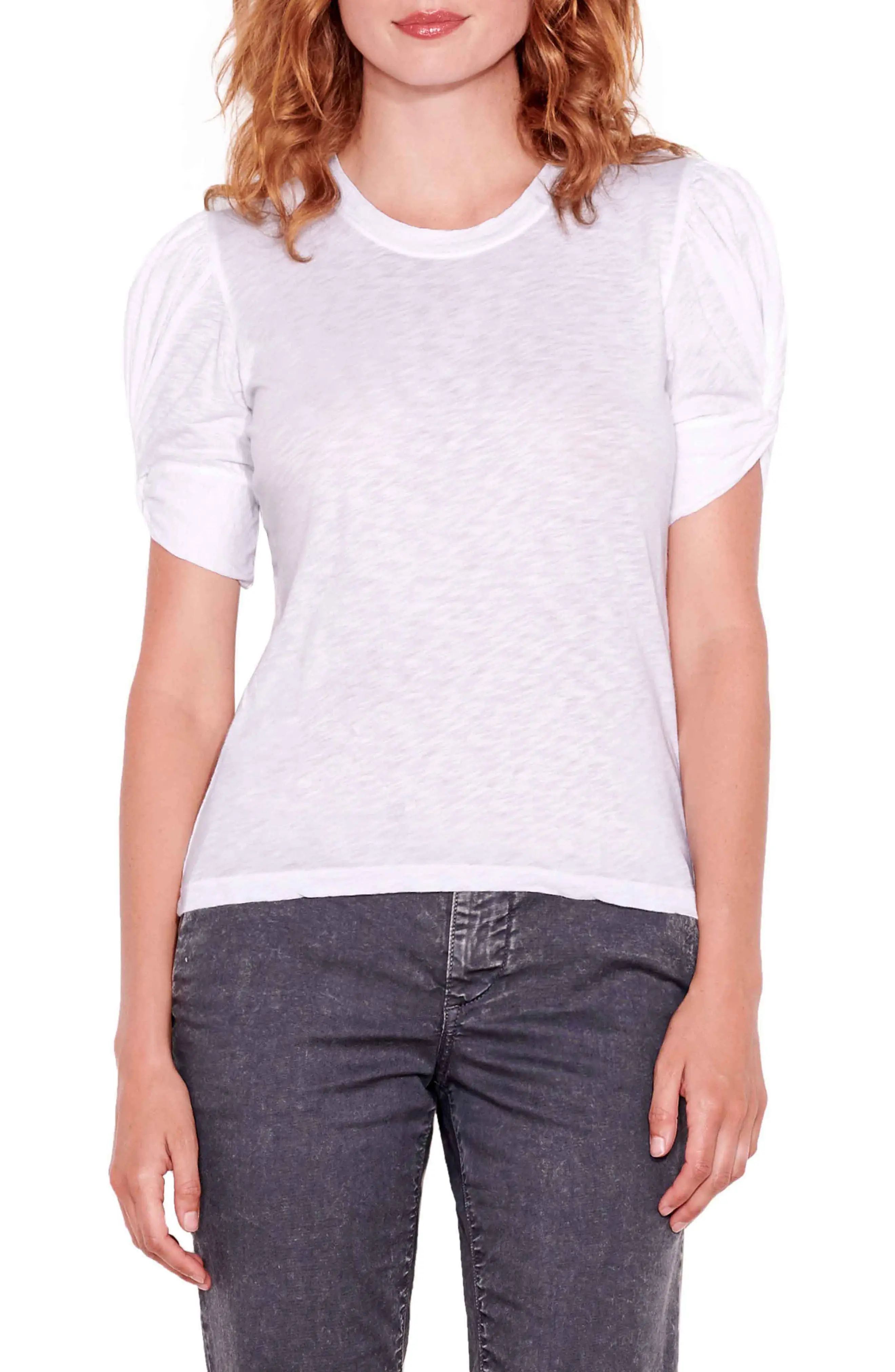 Women's Sundry Puff Twist Sleeve T-Shirt, Size 3 - White | Nordstrom