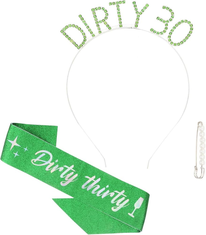 Semato 30th Birthday Sash & Rhinestone Dirty 30 Birthday Headband Kit- Green Dirty thirty Birthda... | Amazon (US)