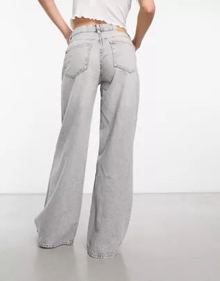 Bershka high waisted wide leg jeans in washed grey | ASOS (Global)